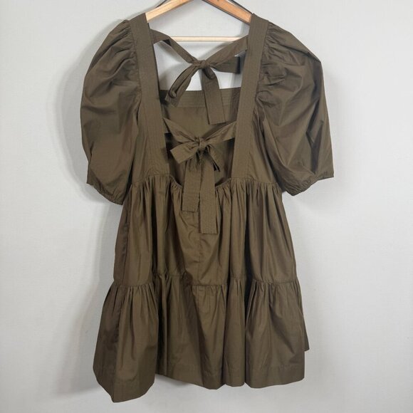 En Saison Gilda Tie-Back Poplin Mini Dress Women's Small Brown Tiered Boho NWT - Picture 10 of 16